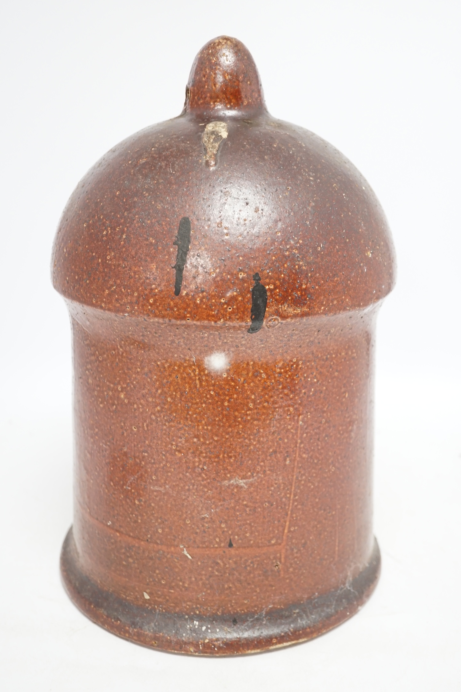 A late Victorian salt glazed bird feeder, and a dairy bowl, feeder 39cm high. Condition - both have chips